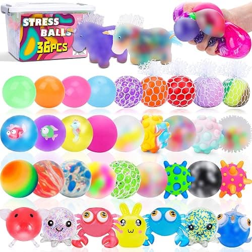 36 Pack Stress Balls, Squishy Balls, Squishy Fidget Stress Relief, Squeeze Ball for Adults Stress Relieve, Prize Box for Friends, Party Favors - Image 1