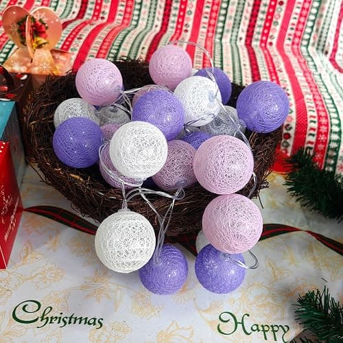 Gardeningwill 3M/10Ft 30 Purple White Ball LED Xmas Wedding Battery Operated String Fairy Light thumbnail 3