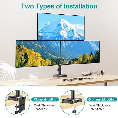 MOUNT PRO Triple Monitor Mount for Max 32" Computer Screen, Adjustable 3 Monitor Desk Mount, up to 19.8lbs Each, Gas Spring Three Display Arm with Tilt Swivel Rotation, VESA Mount 75x75/100x100mm thumbnail 5