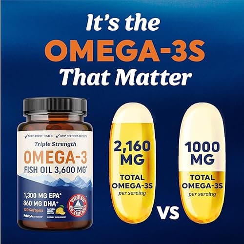 Triple Strength Omega 3 Fish Oil | 3600 mg EPA & DHA | Over 2100mg of Omega 3 Fatty Acids | 1300mg EPA + 860mg DHA | Best Essential Fatty Acids | Premium Burpless Softgel Supplements (120 Ct) - 120 count thumbnail 4