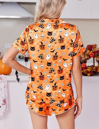 Ekouaer Womens Satin Pajama Set Silk Pj Short Sets 2 Piece Loungewear S-5XL | Soft Button Down Sleepwear, Short Sleeve Shirt and Shorts Pj Set with Split Design for Sleep, Lounge, Wedding, Bridal, Gifts thumbnail 5
