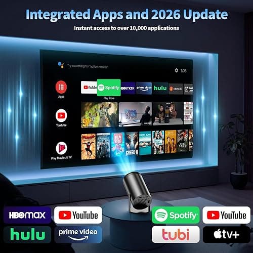 [2026 Upgraded] Mini Projector Support 4K 1080P FHD Auto Keystone 270° Rotatable with WiFi 6 and Bluetooth 5.2 Projector Portable Compatibile with HDMI/TV Stick/Memory Stick/Laptop,Black thumbnail 6
