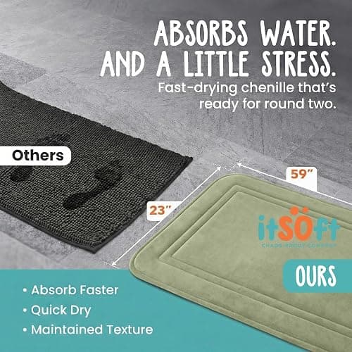 ITSOFT Memory Foam Bath Mat 59X23, Non Slip, Machine Washable, Quick Dry & Absorbent Rugs, Bath Mats for Bathroom Floor, Tub & Shower, Bathroom Rug, Sage Green thumbnail 3