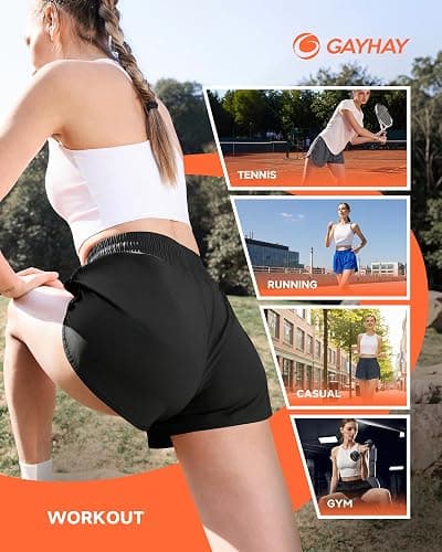 GAYHAY Running Shorts for Women - Athletic Quick Dry Sports Womens Shorts High Waisted Gym Workout Black Shorts with Pockets thumbnail 3
