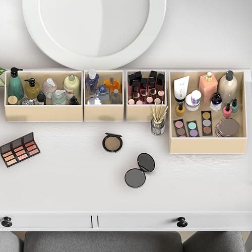 SimpleHouseware Foldable Cloth Storage Box Closet Dresser Drawer Divider Organizer Basket Bins for Underwear Bras, Beige (Set of 6) thumbnail 8