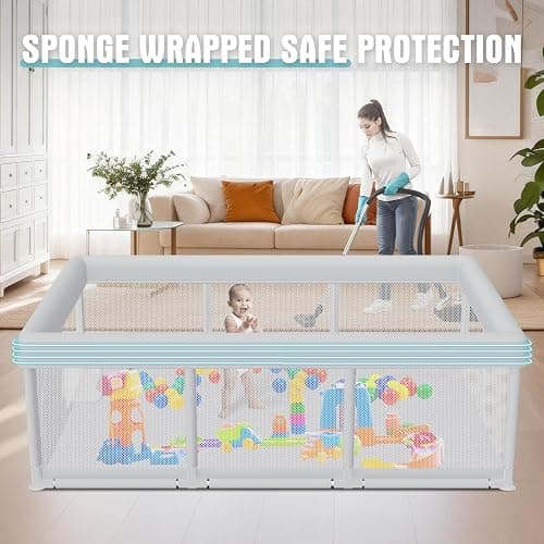 Hiaksedt Baby Playpen 74x50 Inch, Play Pens for Babies and Toddlers Baby Fence Play Yards for Indoor & Outdoor with Breathable Mesh Anti-Fall Playpen (74"x50") thumbnail 6