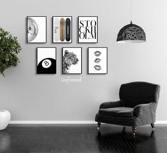Fashion Trendy Leopard Wall Art Set of 6 Stockholm Preppy Room Painting Picture Wall Decor Black White Aesthetic Cheetah Poster Print Artwork for Girls Bedroom Dorm Apartment Home Decoration Unframed thumbnail 5