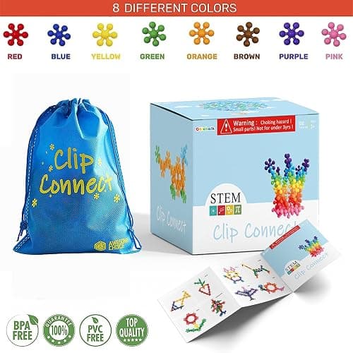 Clip Connect 100 Pieces | Diameter 1.5", Interlocking Solid Plastic Building Blocks Set Early STEM Educational Toy for Preschool Kids Boys and Girls, Promotes Fine Motor Skills & Sensory Development thumbnail 8