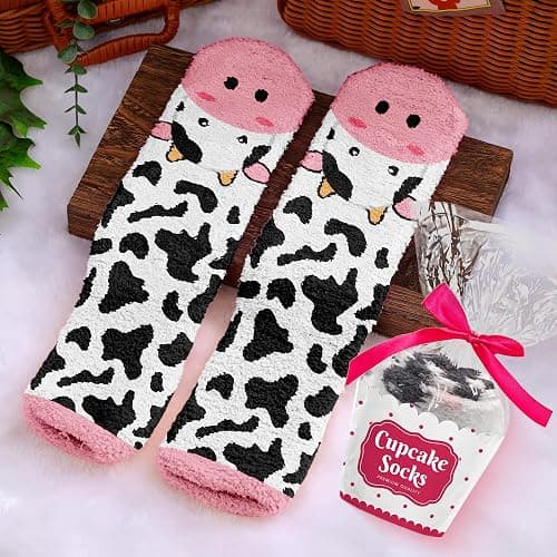 VICRAZY Cow Print Stuff Socks - Fuzzy Socks for Women with Funny cow Print Stuff, Stocking Stuffers, Christmas Gifts thumbnail 3