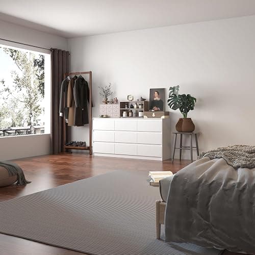 Hitow 9 Drawer Dresser for Bedroom with Deep Drawers, Large Floor Wood Dressers & Chest of Drawers Handle Free, Modern White Long Dressers for Closet Living Room, Euro Slide (63"W x 15.7"D x 31.5"H) thumbnail 8