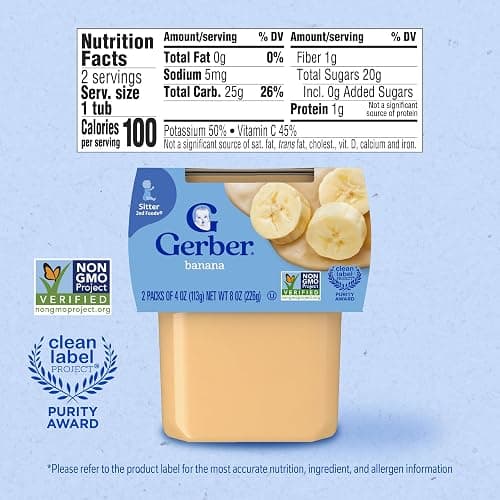 Gerber 2nd Food Baby Food Banana Puree, Natural & Non-GMO, 4 Ounce Tubs, 8 Ounce (Pack of 8) thumbnail 2