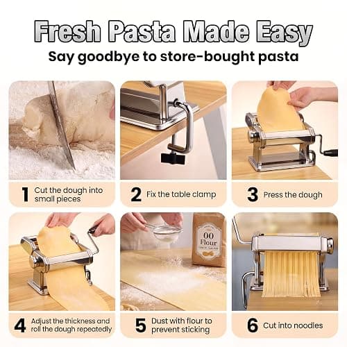 Sailnovo 3-in-1 Pasta Maker with 9-Setting Pasta Roller & Cutters, Silver | 9 Thickness & 2 Width Settings| Stainless Steel Body Rust Resistant| Easy Clean| For Spaghetti, Fettuccine, Lasagna and More thumbnail 8
