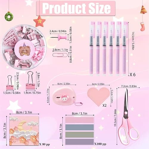 Pink Desk Accessories, 24Pcs Pink Office Supplies and Desk Organizers, with Tape Dispenser, Stapler, Staple Remover, Ect, Gift Box Packaging thumbnail 7