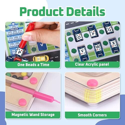2 in 1 Magnetic Color and Number Maze,Alphabet Maze,Montessori Toy for 3-6 Years Old,Wooden Magnet Balls Puzzles,Toddler Busy Board Game,Preschool Learning Activities,Christmas & Birthday Gift for Kid thumbnail 4