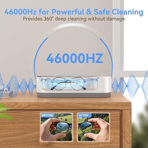 KUNPHY Ultrasonic Jewelry Cleaner, Jewelry Cleaner Machine 12oz 46KHz, Professional Sonic Cleaner with One-Touch Operation, Sonic Cleaner for Rings, Glasses, Jewelry, Dentures White thumbnail 2