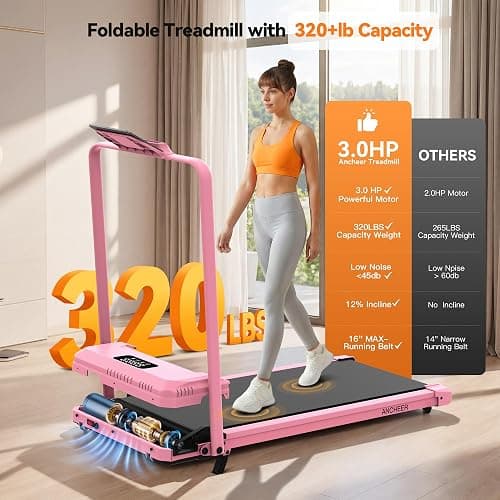 Small Walking Pad Treadmill with Incline - Under Desk Treadmills with Handle Bar, Compact Portable Foldable Treadmills for Home Small Spaces, Office, Remote Control & LED Display thumbnail 5