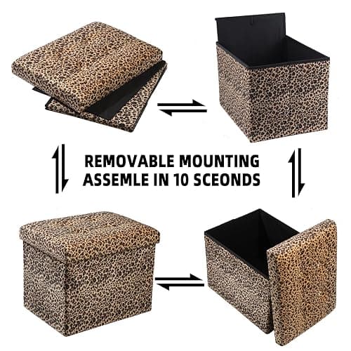 ALASDO Ottoman Storage Ottoman Footrest Stool Foldable Foot Rest Footstool Bench for Living Room 17x13x13inches Leopard Print thumbnail 6