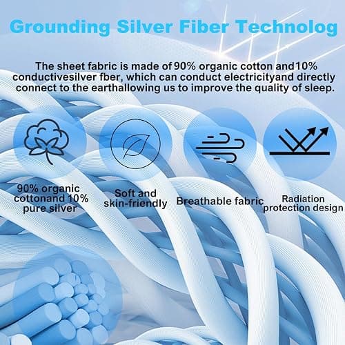 Grounding Sheets King, 90% Organic Cotton+ 10% Pure Silver Fiber,Grounded Bed Sheet Kit, Deep Pocket Grounded Bed Sheet, Relieves Pain - Used for Healthy Sleep Therapy (White, King) thumbnail 3