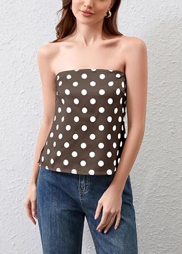 AIHUKOCY Women Polka Dot Tube Bandeau Strapless Sleeveless Backless Tank Top Polka Dots Peplum Y2k Tube Shirt Tops thumbnail 3