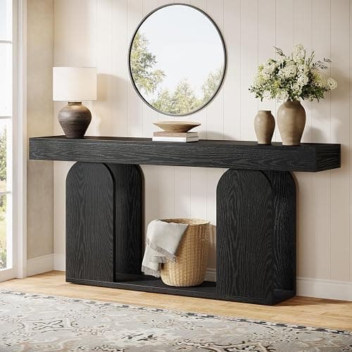 Tribesigns 70.9-Inch Extra Long Sofa Table, Farmhouse Console Tables with Wood Frame and Storage Shelf, 2-Tier Wood Table Behind Couch for Living Room, Hallway, Foyer, Black - Image 1