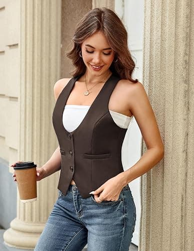 GRACE KARIN Women's Suit Vest Top, Dressy Casual Sleeveless Button Wasitcoat, Fromal Steampunk Blazer For Work Office thumbnail 4