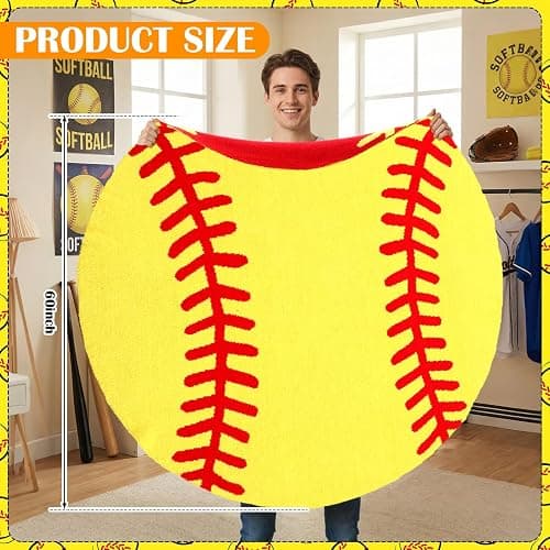 Batiyeer 60 Inch Round Softball Throw Blanket, Reversible Knitted Microfiber Softball Senior Night Throw Gift for Teens Adults, Double Sided Soft Warm Sports Blanket for Couch Sofa Game Room Decor thumbnail 3