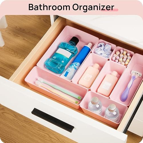 Vtopmart 25 PCS Plastic Drawer Organizers Set, 4-Size Versatile Bathroom and Vanity Drawer Organizer Trays, Storage Bins for Makeup, Bedroom, Kitchen Gadgets Utensils and Office thumbnail 5