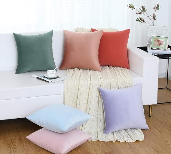 Jeneoo Comfy Soft Thick Velvet Throw Pillow Cases for Sofa Couch, Decorative Solid Square Cushion Covers for Bedroom Car (Lavender, 18 x 18 Inches, 2 Pieces) thumbnail 4