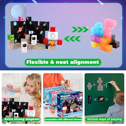 Annexfun Magnetic Blocks-100PCS Magnetic Building Blocks,Space Rocket Magnetic Tiles Cubes 2026 Upgraded STEM Game, Christmas Birthday Gifts for 3 4 5 6 7 8 9 10 Year Old Boys and Girls thumbnail 4