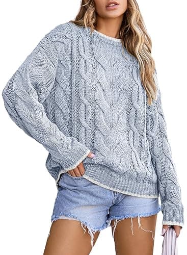 EVALESS Sweaters for Women Trendy Crewneck Long Sleeve Color Block Sweater Tops Fall 2025 Chunky Cable Knit Pullover Sweaters - Image 1