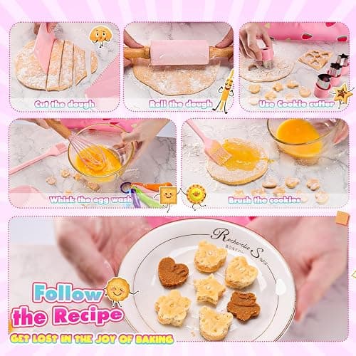 Kids Baking Cooking Set Real & Toddler Kid Apron, Kids Knife Set for Real Cooking & Basket,Food-Grade Material,Montessori Toddler Kitchen Tools, Christmas Birthday Gift for 3-10 Year Old Girls Boys thumbnail 4