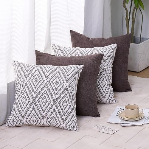 HPUK Decorative Throw Pillow Covers Set of 4 Dark Gray Geometric Design Linen Cushion Cover for Couch Sofa Living Room, 18"x18", Natural thumbnail 7