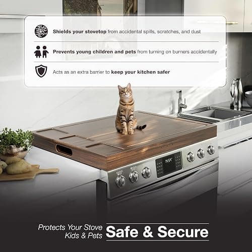 BLUEWEST Noodle Board Stove Cover with Handles, 3 in 1 Wood Stove Top Covers Board for Gas Burners and Electric Stove, Wooden RV Stovetop Cover, Tray for Kitchen Counter Space with Juice Grooves thumbnail 5