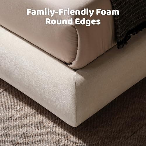 RECCI Airframe Bread Queen Curved Cloud Platform Bed Frame | Fully Cushioned Foam Arched Panels and Soft Rounded Headboard, Easy to Assembly, Beige Chenille Fabric for Aesthetic Bedrooms thumbnail 6