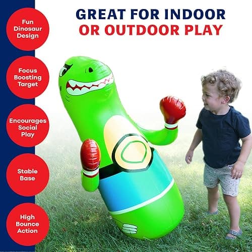 Preferred Toys 47" Inflatable Dinosaur Punching Bag for Kids - Durable Blow Up Kids Punching Bag with Bounce Back Base - Inflatable Indoor Outdoor Active Toddler Bop Play Toy thumbnail 5