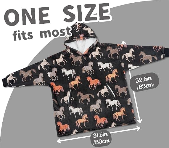Huglanket Horse Gifts for Girls, Women, Horse Lovers, Wearable Flannel Horse Blanket Hoodies thumbnail 3