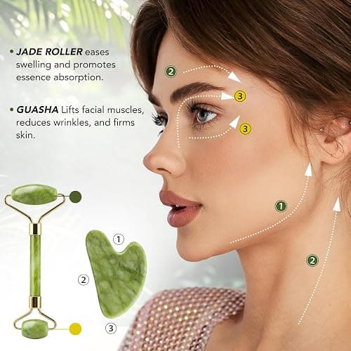 huefull Genuine Jade Roller & Gua Sha Set for Face, Cooling & Firming Effect, Sculpting Tool for Jawline & Skin Care, Self-Care Gift for Women & Men thumbnail 5