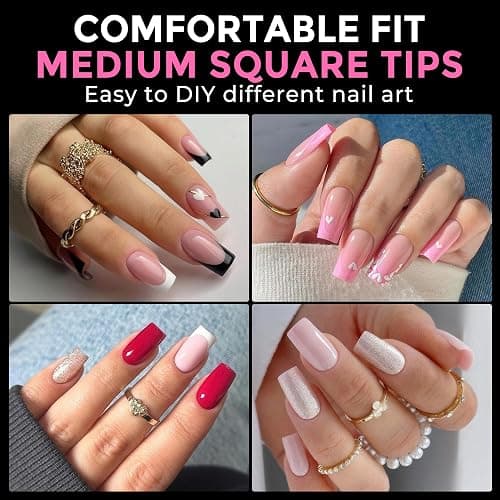 UNA GELLA Square Fake Nails 216pcs Square Press on Nails Pre-shape Clear Square Nails Tips for Full Cover Acrylic French False Nails For Nail Extension, Home DIY Nail Salon 12 Sizes False Tips thumbnail 2