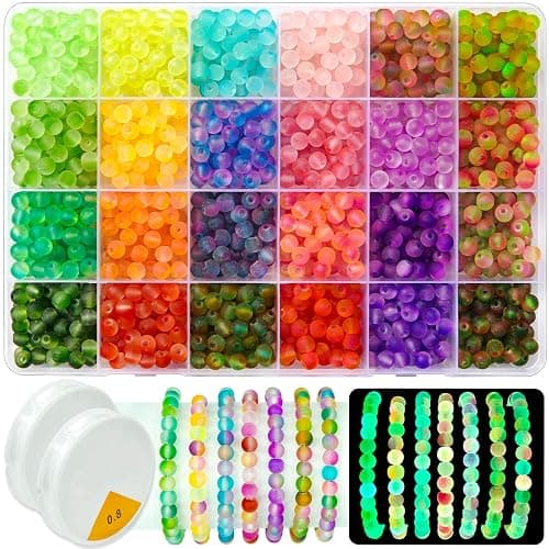 JHYlilia Glow in The Dark Glass Beads for Jewelry Making, 1600Pcs 6MM 24 Grids Crystal Gemstone Beads Round Spacer DIY Craft Bead for Bracelet Necklace Earrings Phone Lanyard Wedding Decor - Image 1