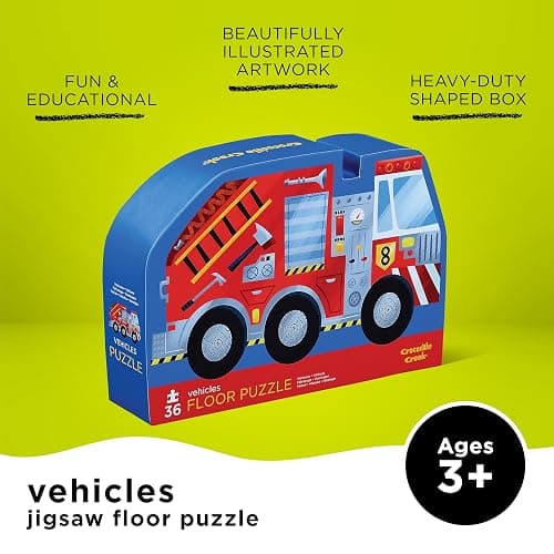 Crocodile Creek 36-Piece Jigsaw Floor Puzzle - Fun Floor Puzzles for Kids Ages 3-5 - Heavy-Duty Shaped Box for Storage - Vehicles - 24" W x 18" H Finished thumbnail 4