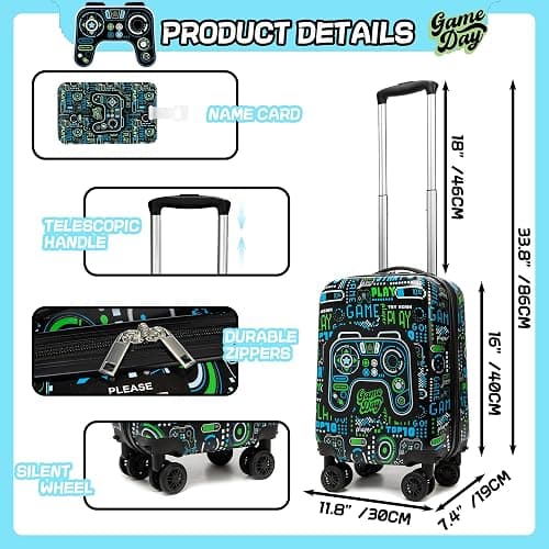 Inprof Kid’s Luggage Set 5 Piece Suitcase Set 16’’ Hardside Luggage with Spinner Wheels Girls Boys Carry on Luggage Travel Rolling Luggage Airline Approved thumbnail 2