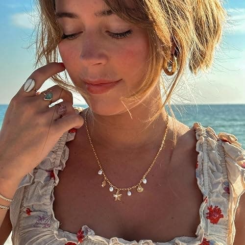Rumgey Charm Necklace for Women - Dainty Gold Beach Necklace Cute Shell Necklaces Charm Accessory Beach Starfish Pendant Preppy Stuff Summer Jewelry thumbnail 3