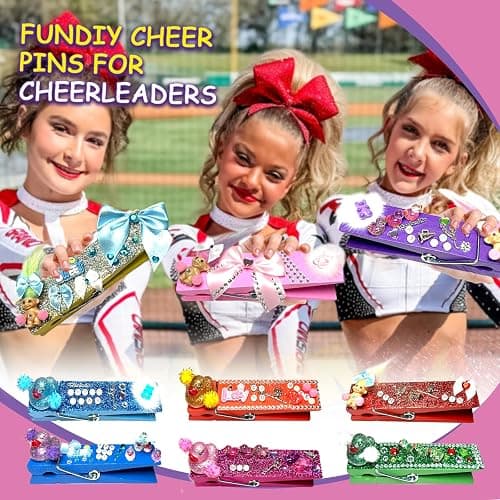 ELIZAHOME 10Sets 6 Inch Giant Clothespin Set Includes 10 Colored Wooden Clothespins, 300 Beads, 20 Mini Resin Ducks, 20 Fuzz Balls, 13 Bows, 6 Glitter, and Various Cheer Pin Charms，Cheerleading Gifts thumbnail 4