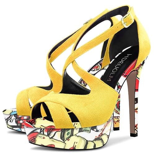HDEUOLM Women Stiletto High Platform Heel Peep Open Toe Sandals Ankle Strap Wedding Dress 4.7 Inches Heels thumbnail 6