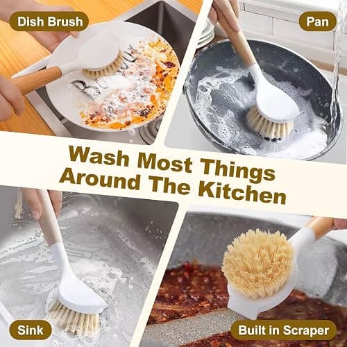 XYFuuee 5 Pack Dish Bottle Brush Set with 5-in-1 Cup Cleaning Brush, Dish Scrub Long Handle Brush with Scraper Tip, 3 Straw Cleaner Brushes for Stanley, Washing Kitchen Sink Pot Pan Water Bottle Stove thumbnail 5