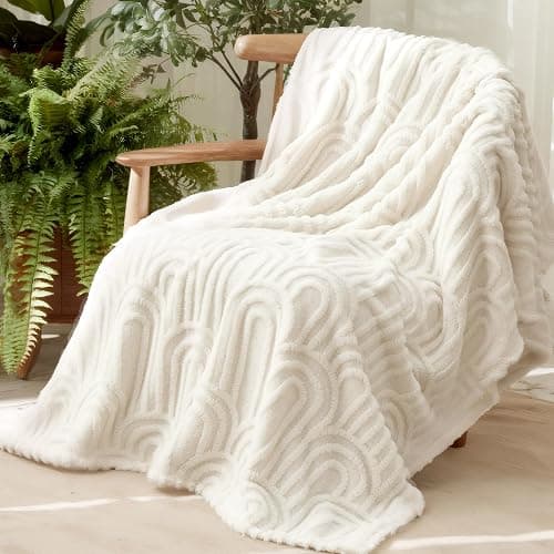 Bedsure Throw Blanket for Couch - Cute Soft Cozy Fall Blanket Gifts for Women Girls, Fuzzy Fluffy Fleece Throw for Bedroom Home Boho Decor, Anthropologie Room Dorm Decor Aesthetic, White, 50x60 Inches thumbnail 8