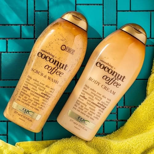OGX Smoothing + Coconut Coffee Exfoliating Body Scrub with Arabica Coffee & Coconut Oil Coconut Body Cream, 19.5oz thumbnail 3