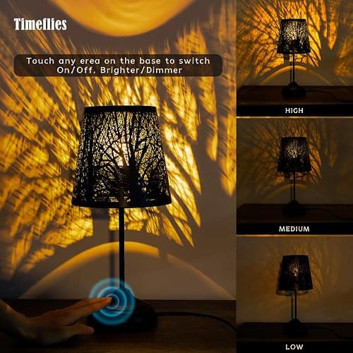 3 Level Dimmable Touch Table Lamp, Black Metal Tree Pattern Shadow Lamp, Small Bedside Night Light for Kids, Vintage Accent Decor Lamp Halloween Indoor Mood Lighting Bedroom Living Room Small Spaces thumbnail 2