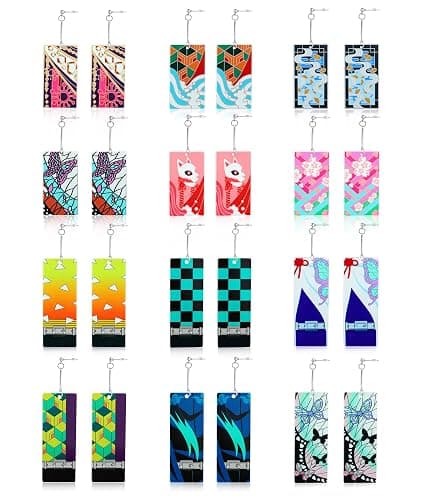 KAERUN 12 Pairs Women's Tanjiro Earrings Anime Demon Slayer Earrings Cosplay Fashion Double-sided Acrylic Alloy Resin Earring for Friends Mother and Daughter Halloween Christmas Birthday Jewelry Gifts - Image 1