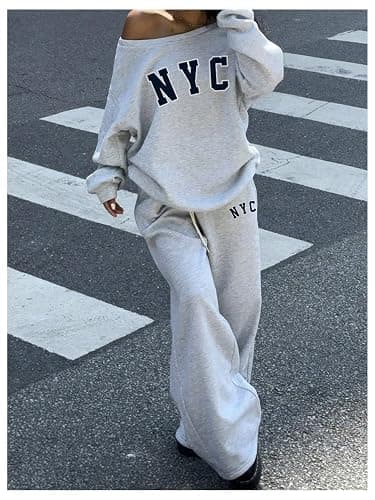 SOLY HUX Women's sweatsuits fall clothes off the shoulder graphic sweatshirt baggy sweatpants outfits 2 piece set thumbnail 4